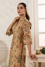 Beige Chanderi Silk Floral Printed Kurta Set