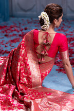 Cheery Red Colour Banarasi Silk Woven Saree