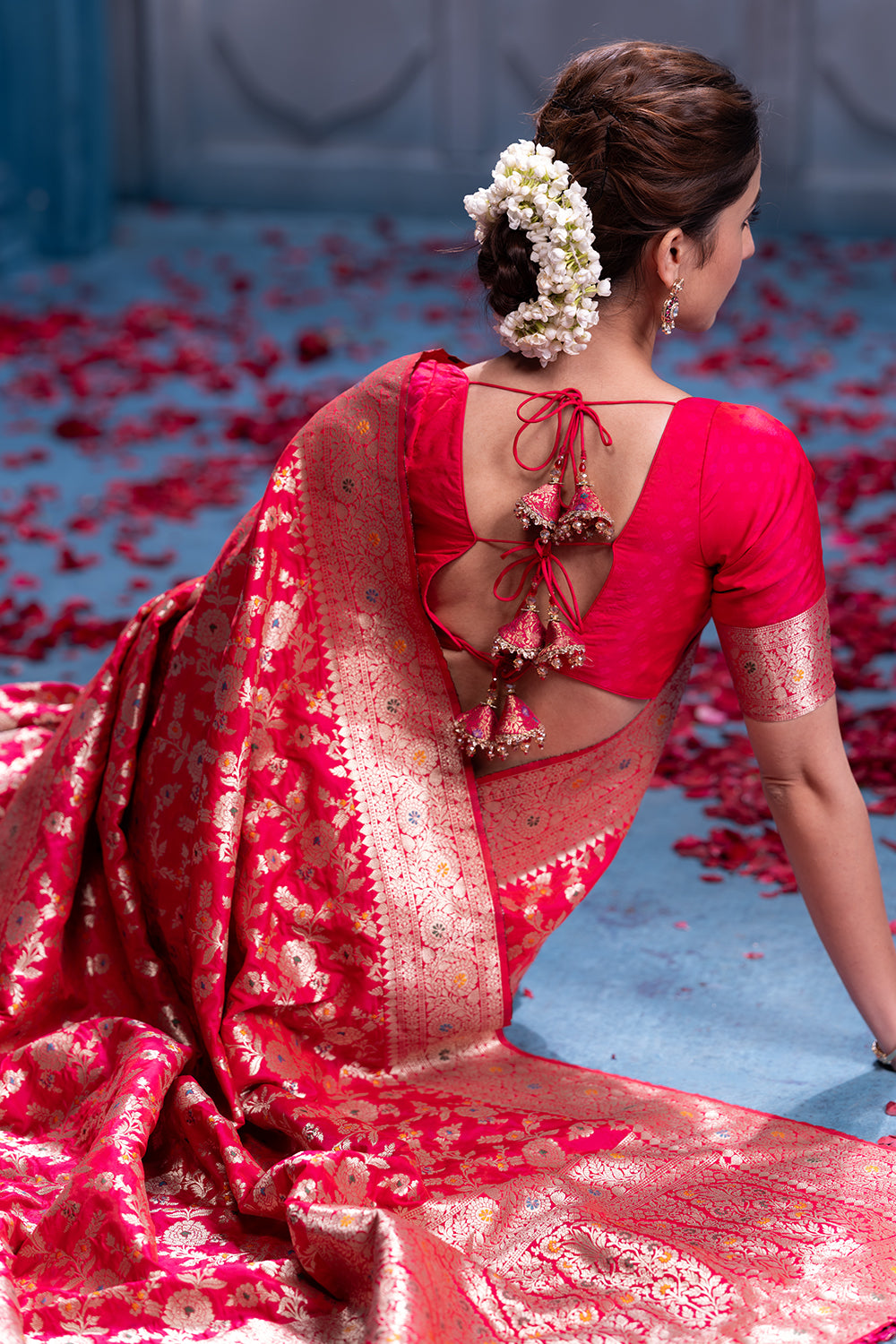 Cheery Red Colour Banarasi Silk Woven Saree