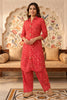 Red Crepe Silk Leheria Printed Kurta Set