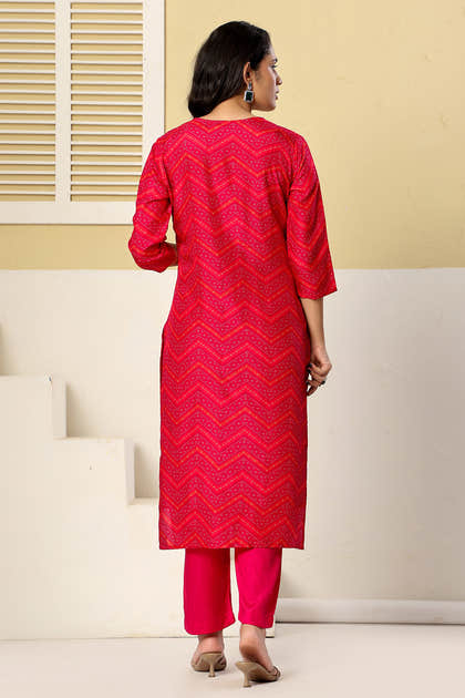 Magenta Pink Printed Embroidered Chanderi Silk Suit Set