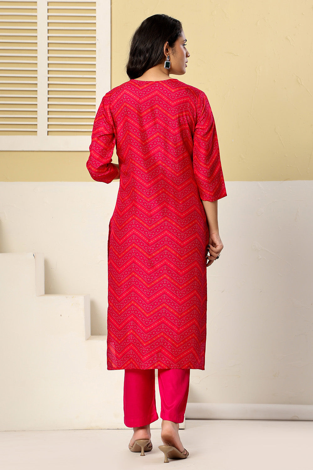 Magenta Pink Printed Embroidered Chanderi Silk Suit Set