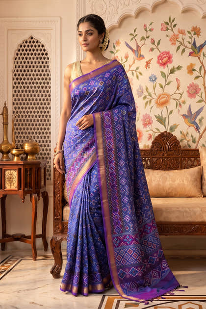 Blue Cotton Printed And Woven Border Saree