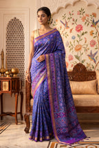 Blue Cotton Printed And Woven Border Saree