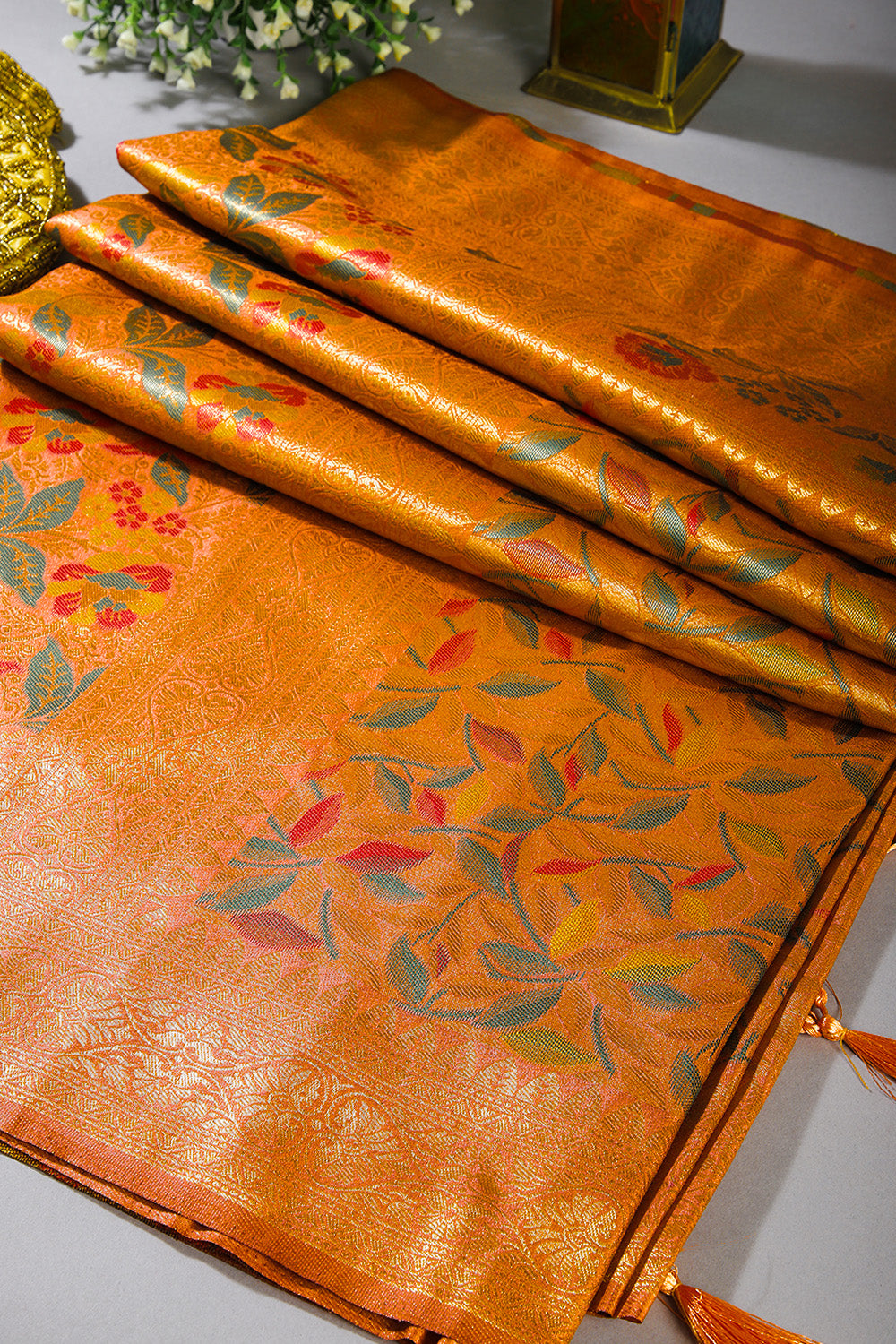 Mustard Color South Soft Silk Woven Saree