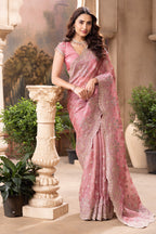 Dusty Pink Metallic Tissue Embroidered Saree