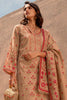 Beige Silk Embroidered And Floral Printed Unstitched Suit Fabric
