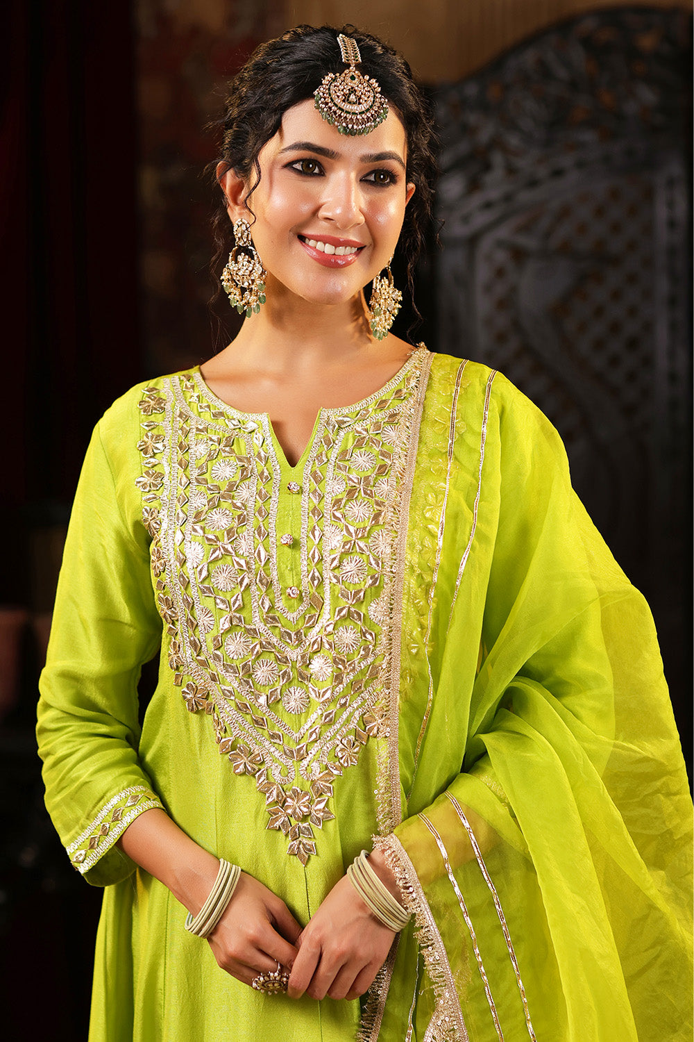Parrot Green Color Silk Gota Patti Embroidered Anarkali Suit