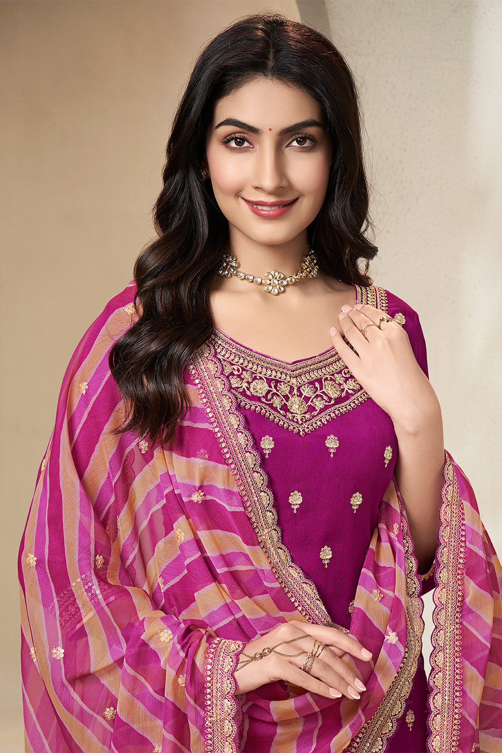 Velvet Crepe Silk Embroidered Suit With Palazzo