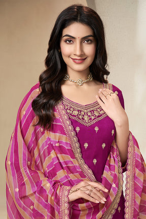 Velvet Crepe Silk Embroidered Suit With Palazzo