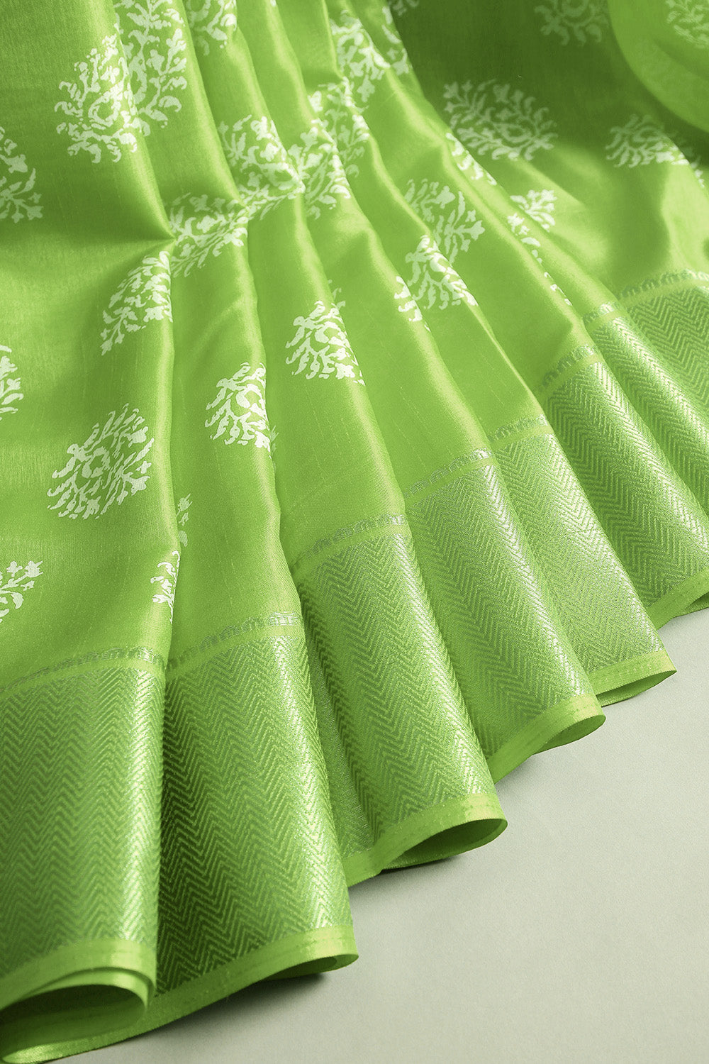 Green Color Block Printed Cotton Silk Saree