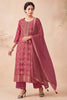 Light Maroon Zari Woven Silk Unstitched Suit Fabric