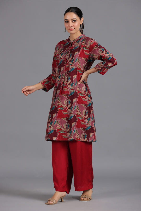 Maroon Color Muslin Floral Printed Kurta Set