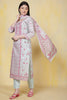 Sea Green Cotton Floral Printed & Neck Embroidered Suit
