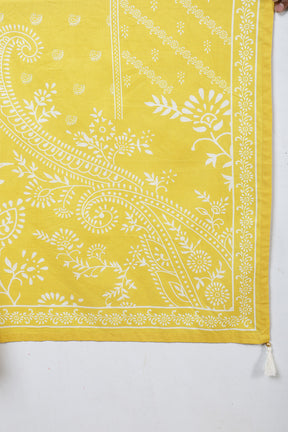 Mustard Cotton Printed & Neck Embroidered Suit