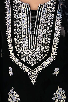 Black Color Organza Resham Embroidered Suit