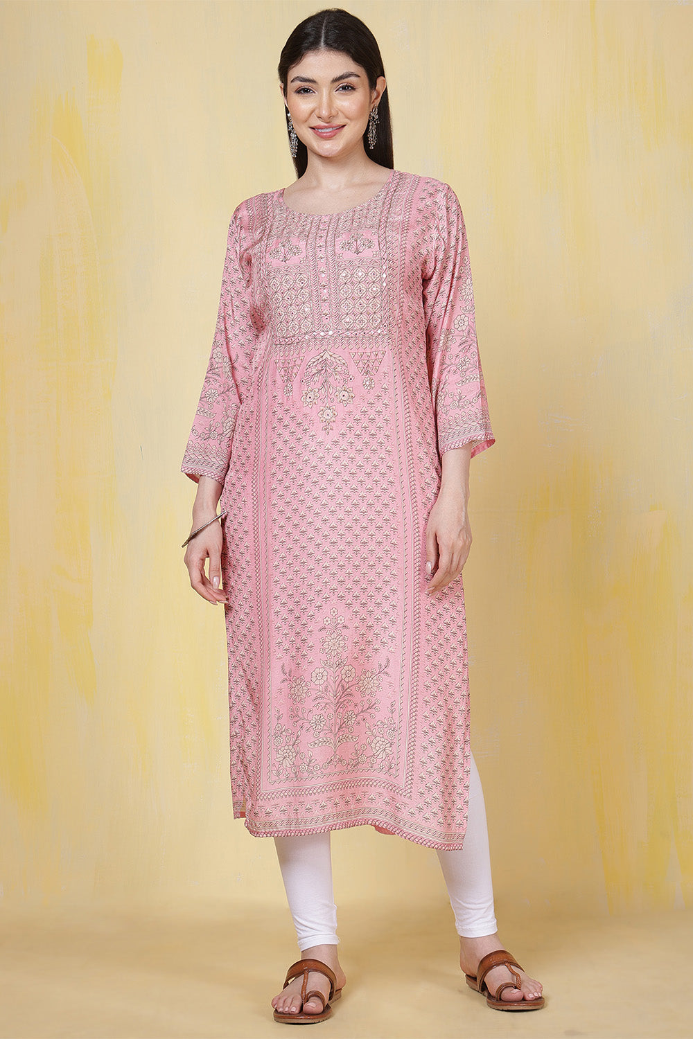 Pink Cotton Silk Printed Kurti