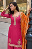 Fushia Pink Crepe Silk Embroidered Suit With Palazzo