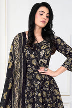 Dark Purple Cotton Floral Printed Anarkali Suit Set