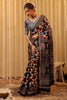 Navy & Beige Printed And Embroidered Pure Mulberry Silk Saree
