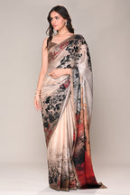 Beige Color Jacquard Silk Printed Saree