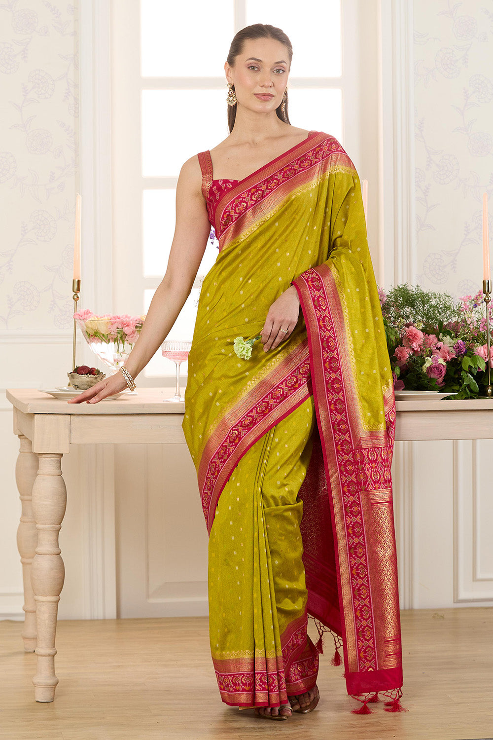 Sage Green Woven Chanderi Silk Saree