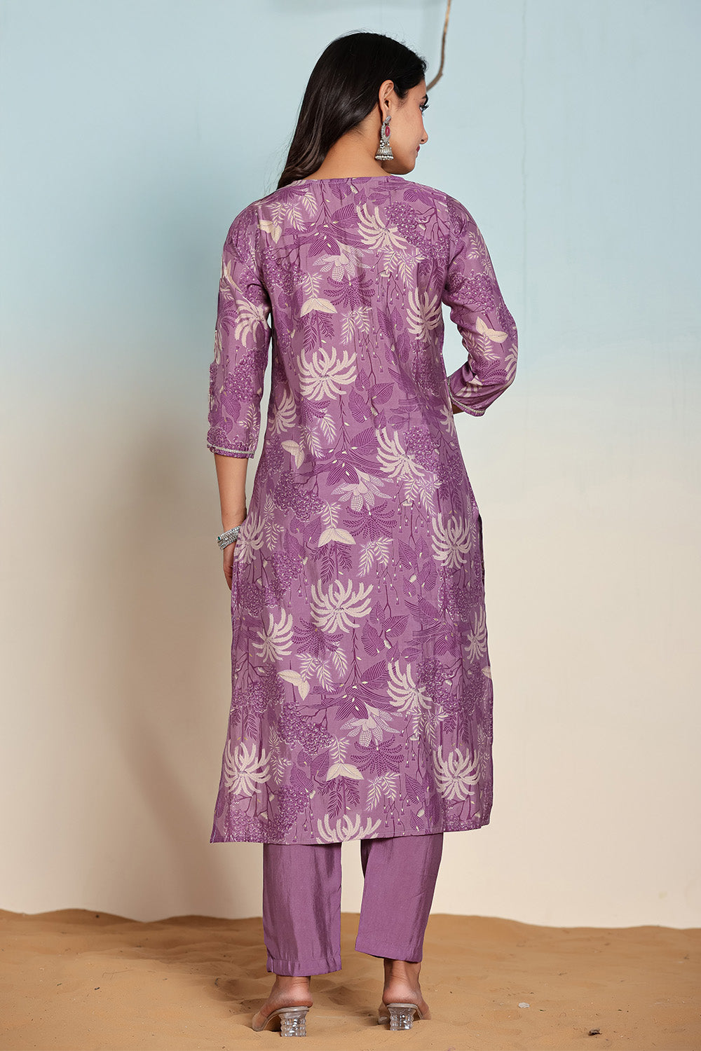 Lavender Muslin Floral Printed Suit
