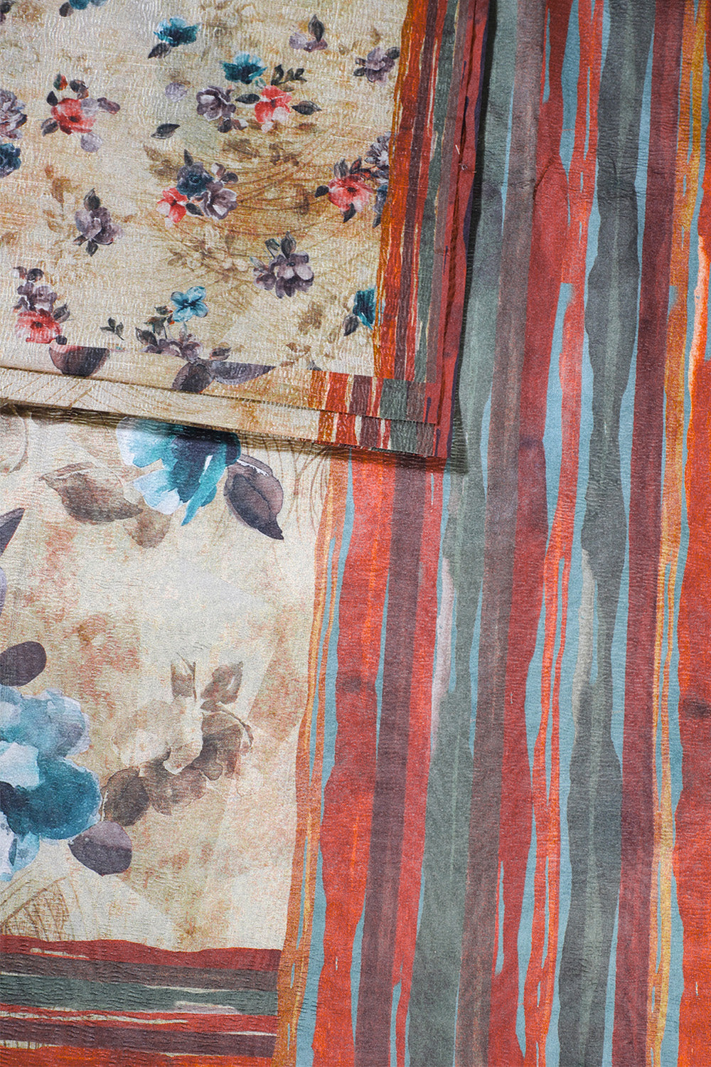 Golden Brown Printed Tussar Silk Saree