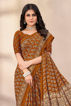 Brown Soft Georgette Floral Printed Saree