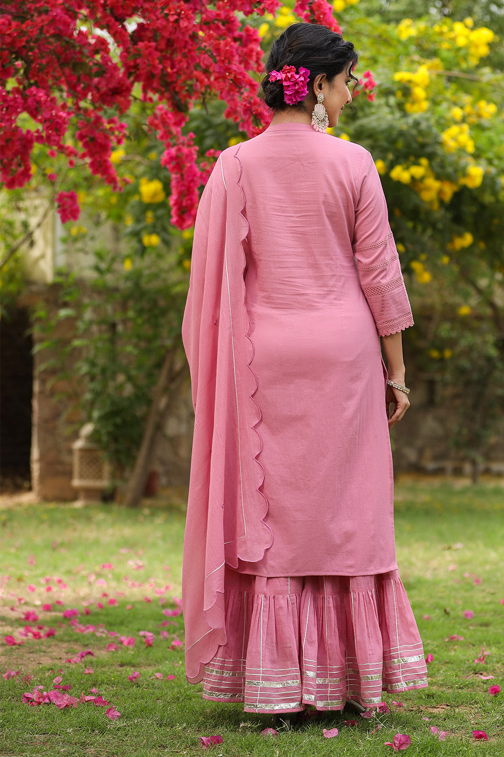 Dusty Pink Color Cotton Chikankari Work Suit With Gharara