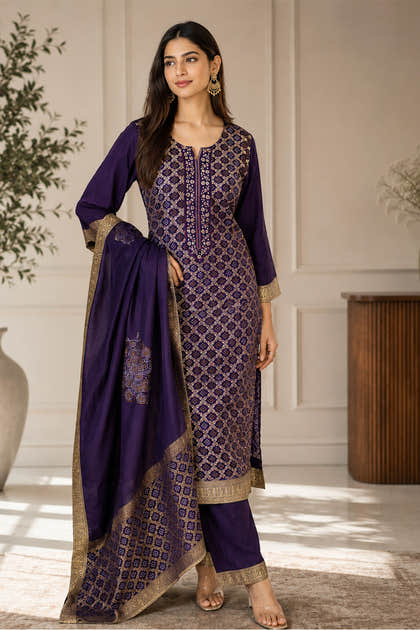 Purple Georgette Zari Woven Suit