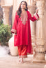 Cherry Red Zari & Sequins Embroidered Silk Suit