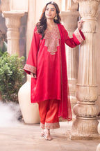 Cherry Red Zari & Sequins Embroidered Silk Suit