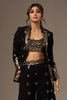 Black Color Georgette Embroidered Crop-Top palazzo Set With Shrug