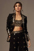 Black Color Georgette Embroidered Crop-Top palazzo Set With Shrug