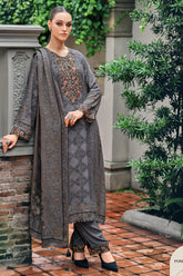 Grey Color Viscose Cotton Printed & Embroidered Unstitched Suit Material