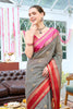 Black Chanderi Silk Printed And Zari Woven Saree