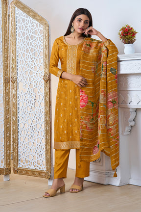 Mustard Silk Zari Woven Suit Set