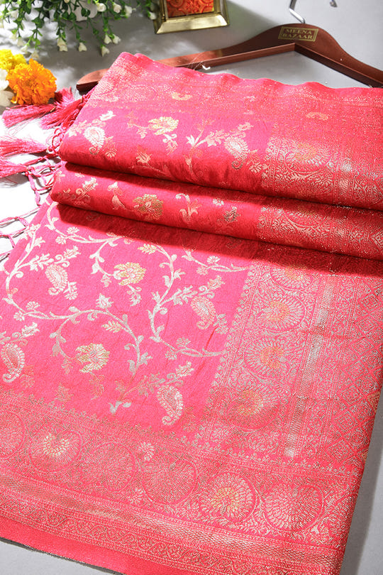 Pink Colour Zari Woven South Silk Saree