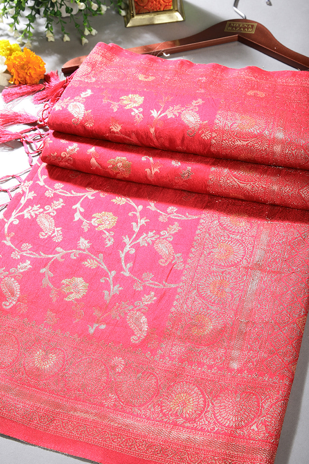 Pink Colour Zari Woven South Silk Saree