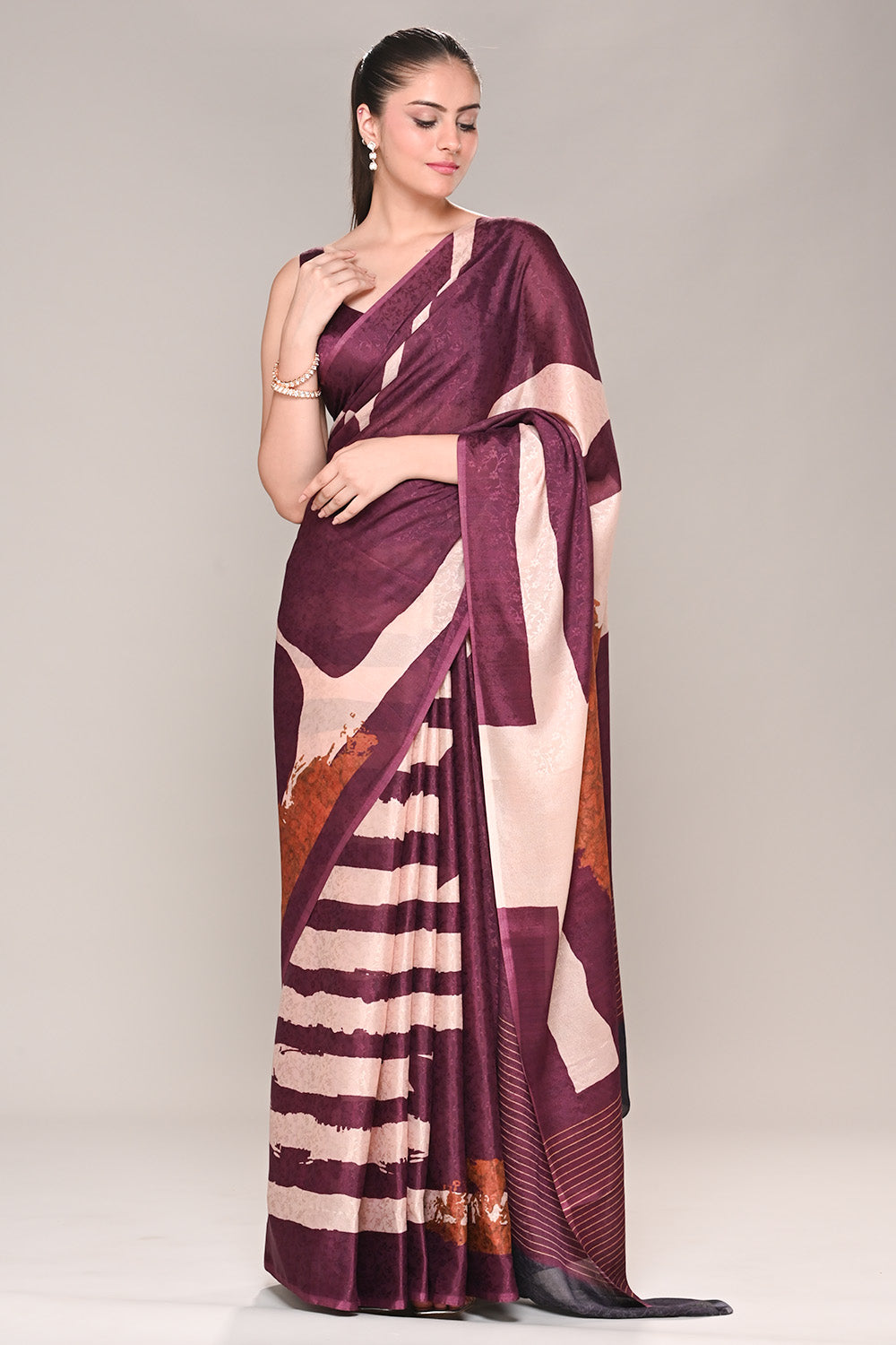 Dark Scarlet Color Jacquard Silk Printed Saree