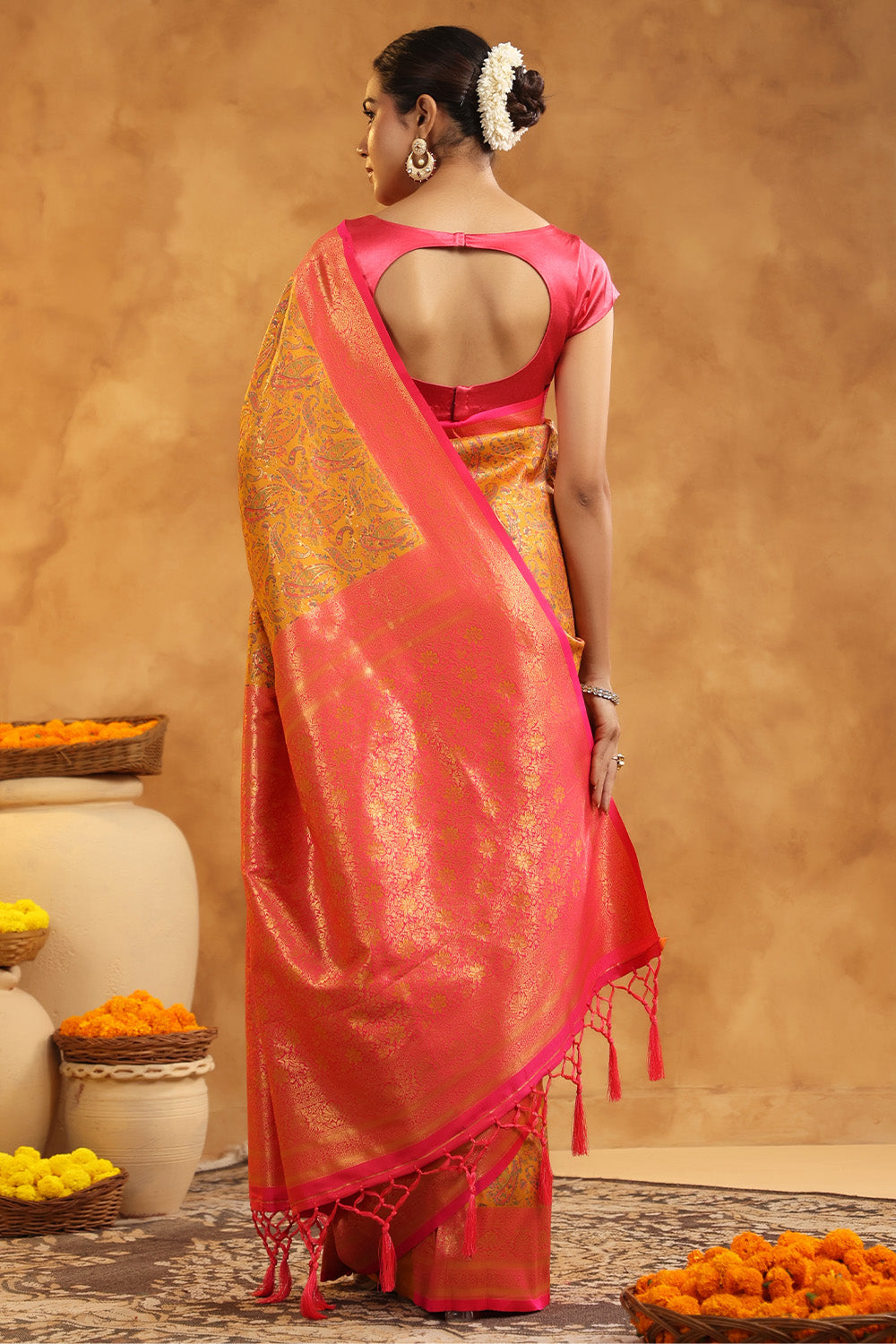 Mustard Color Resham Woven Saree
