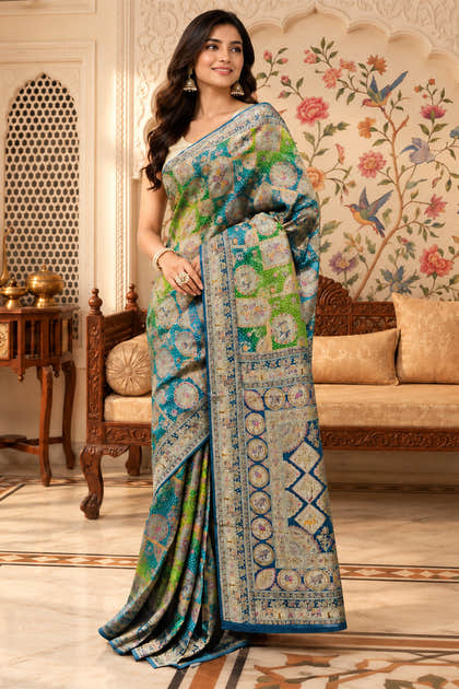 Blue Position Woven Khaddi Georgette Saree