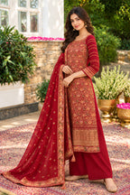 Maroon Floral Embroidered Georgette Unstitched Suit Material