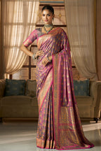 Rani Color Minakari Woven Silk Saree