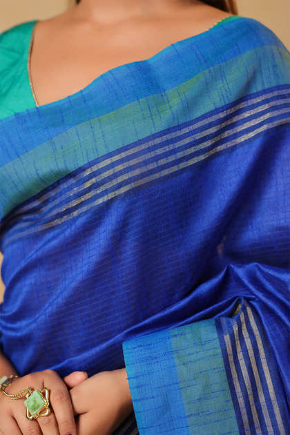 Blue Organza Woven Saree