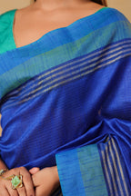 Blue Organza Woven Saree