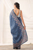 Greyish Blue Tussar Silk Resham Floral Embroidered Saree