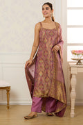 Mauve Banarasi Khaddi Georgette Woven Unstitched Suit Material