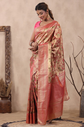 Fuchsia Pink Color Banarasi Tissue Silk Woven Saree